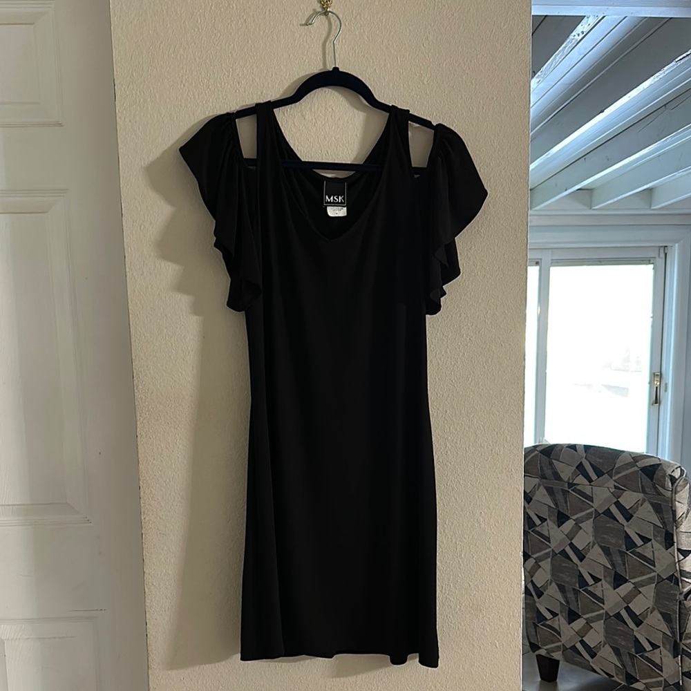 MSK Black Flutter Sleeve Cold Shoulder Mini Dress